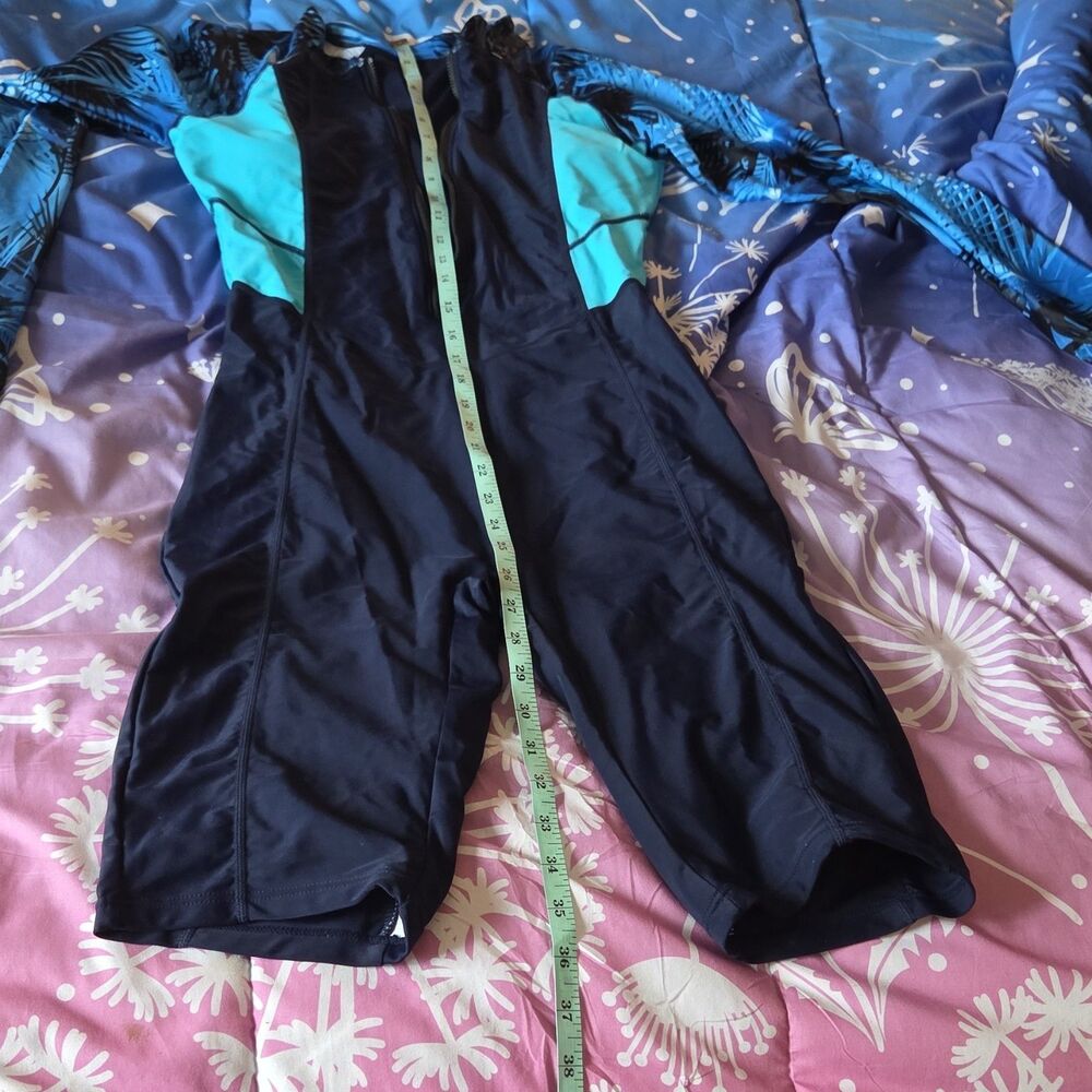 Women's Blue Black Long Sleeve Triathlon Suit Front Zip Built-in Bra Size M